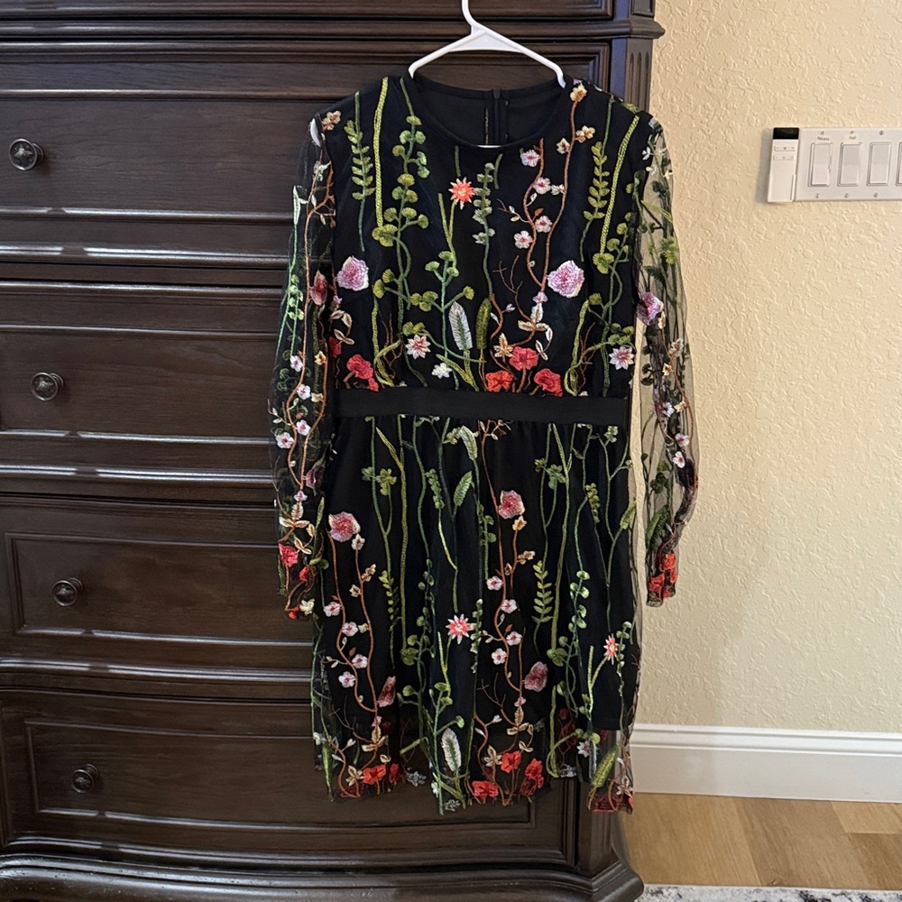Floral Embroidered Black Dress